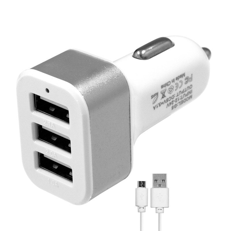 Globostar® 79501 Ασημί Φορτιστής Αυτοκινήτου DC 12-24V με 3 Εξόδους USB DC 5V Max 3.1A 20W και Καλώδιο USB σε Type-C Globostar® 79501 Ασημί Φορτιστής Αυτοκινήτου DC 12-24V με 3 Εξόδους USB DC 5V Max 3.1A 20W και Καλώδιο USB σε Type-C