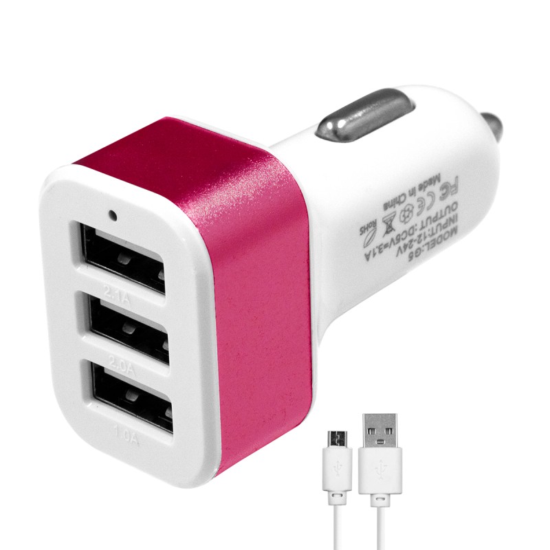 Globostar® 79504 Ροζ Φορτιστής Αυτοκινήτου DC 12-24V με 3 Εξόδους USB DC 5V Max 3.1A 20W και Καλώδιο USB σε Type-C Globostar® 79504 Ροζ Φορτιστής Αυτοκινήτου DC 12-24V με 3 Εξόδους USB DC 5V Max 3.1A 20W και Καλώδιο USB σε Type-C