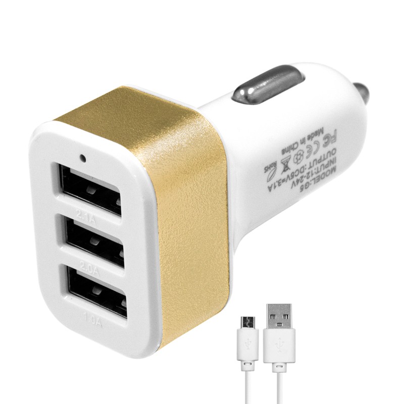 Globostar® 79505 Χρυσός Φορτιστής Αυτοκινήτου DC 12-24V με 3 Εξόδους USB DC 5V Max 3.1A 20W και Καλώδιο USB σε Type-C Globostar® 79505 Χρυσός Φορτιστής Αυτοκινήτου DC 12-24V με 3 Εξόδους USB DC 5V Max 3.1A 20W και Καλώδιο USB σε Type-C
