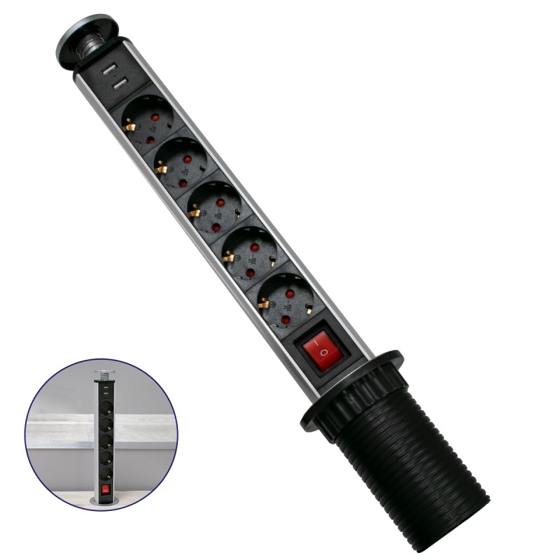 GloboStar® 79632 Χωνευτό Πτυσσόμενο Πολύμπριζο με 5 Πρίζες Ασφαλείας EU Σούκο AC 230V Max 5000W & 2 Εξόδους USB DC 5V Max 3A 18W & Ενσωματωμένο Διακόπτη Οn/Off GloboStar® 79632 Χωνευτό Πτυσσόμενο Πολύμπριζο με 5 Πρίζες Ασφαλείας EU Σούκο AC 230V Max 5000W & 2 Εξόδους USB DC 5V Max 3A 18W & Ενσωματωμένο Διακόπτη Οn/Off