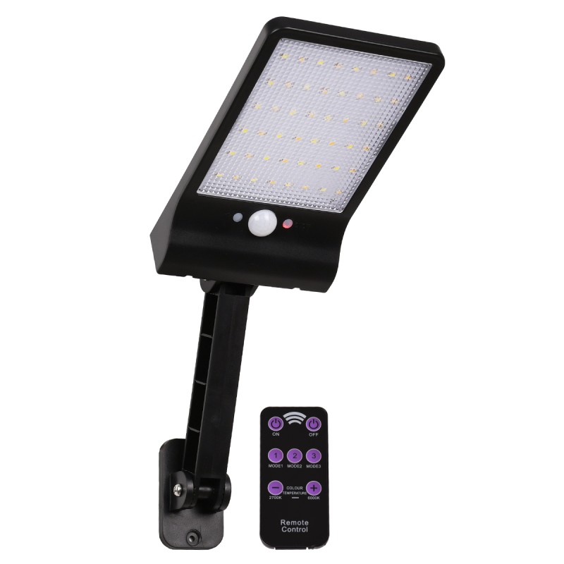 GLOBOSTAR® RASOL 71465 Προβολέας με Ανιχνευτή PIR / Αισθητήρα Κίνησης LED 4W 200lm 120° DC 5V με Φωτοβολταϊκό Panel 5V 0.3W & Επαναφορτιζόμενη Μπαταρία Li-ion 3.2V 2200mAh Αδιάβροχο IP65 Ρυθμιζόμενο Λευκό CCT με Χειριστήριο από 2700K έως 6000K Dimmabl