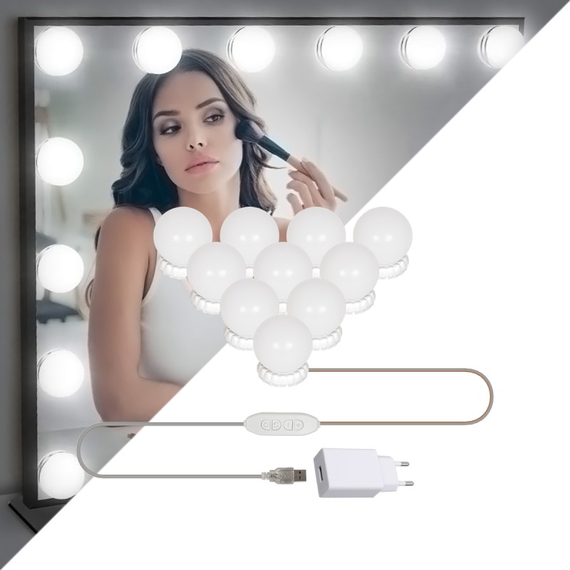 GloboStar® 79047 Φωτιστικό Γιρλάντα με 10 Γλομπάκια για Μακιγιάζ - Καθρέπτη LED 8W 800lm DC 5V με Καλώδιο Τροφοδοσίας USB - Ενσωματωμένο Χειριστήριο Εναλλαγής Χρωμάτων & USB Wall Adapter Αδιάβροχο IP54 CCT Θερμό 2700K έως Ψυχρό 6000K Dimmable GloboStar® 79047 Φωτιστικό Γιρλάντα με 10 Γλομπάκια για Μακιγιάζ - Καθρέπτη LED 8W 800lm DC 5V με Καλώδιο Τροφοδοσίας USB - Ενσωματωμένο Χειριστήριο Εναλλαγής Χρωμάτων & USB Wall Adapter Αδιάβροχο IP54 CCT Θερμό 2700K έως Ψυχρό 6000K Dimmable