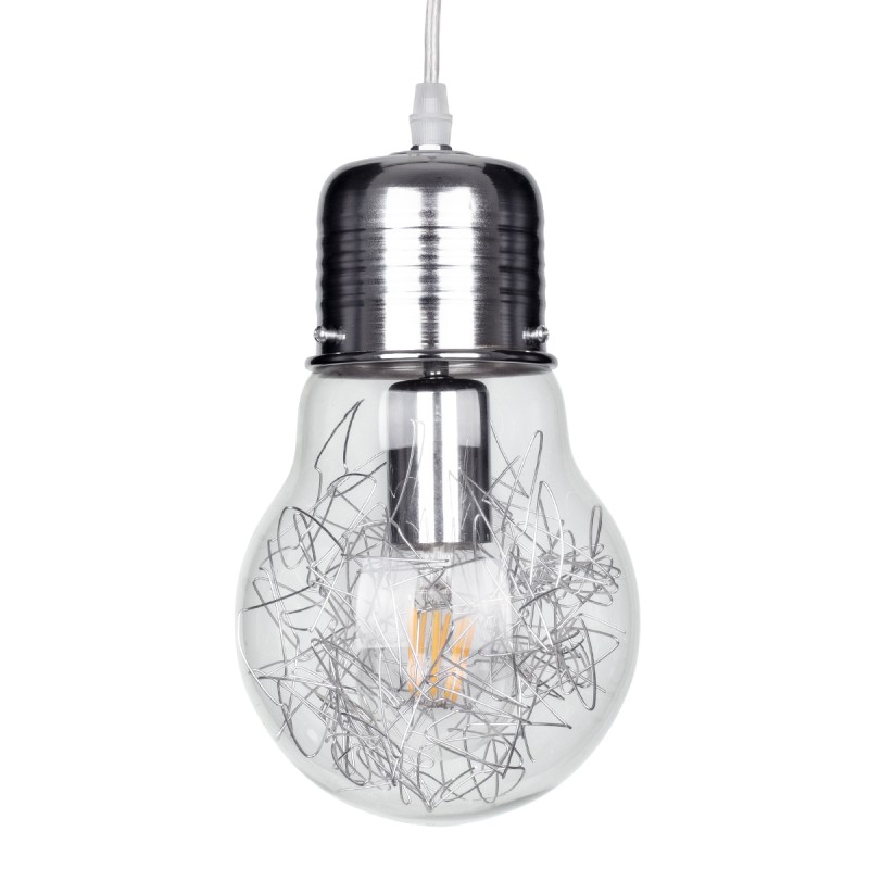 GLOBOSTAR® LAMP 01676 Μοντέρνο Κρεμαστό Φωτιστικό Οροφής με Ντουί 1 x E27 AC 220-240V IP20 - Ασημί & Διάφανο - Μ15 x Π15 x Υ27cm GLOBOSTAR® LAMP 01676 Μοντέρνο Κρεμαστό Φωτιστικό Οροφής με Ντουί 1 x E27 AC 220-240V IP20 - Ασημί & Διάφανο - Μ15 x Π15 x Υ27cm