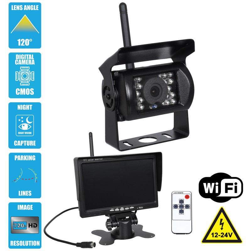GloboStar® 86030 WiFi Έγχρωμη Κάμερα 720p CMOS HD Οπισθοπορείας Αυτοκινήτου-Φορτηγού DC 12-24V 120° με Οθόνη 7" DC 12-24V Night Capture με Parking Lines και Ασύρματο Χειριστήριο Αδιάβροχη IP65 GloboStar® 86030 WiFi Έγχρωμη Κάμερα 720p CMOS HD Οπισθοπορείας Αυτοκινήτου-Φορτηγού DC 12-24V 120° με Οθόνη 7" DC 12-24V Night Capture με Parking Lines και Ασύρματο Χειριστήριο Αδιάβροχη IP65