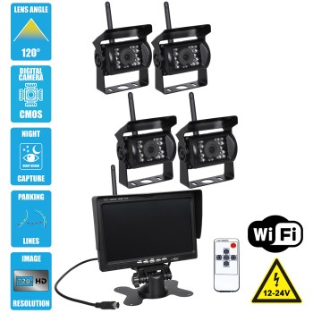 GloboStar® 86032 4 x WiFi Έγχρωμες Κάμερες 720p CMOS HD Οπισθοπορείας Αυτοκινήτου-Φορτηγού DC 12-24V 170° με Οθόνη 7" DC 12-24V Night Capture με Parking Lines και Ασύρματο Χειριστήριο Αδιάβροχη IP65 GloboStar® 86032 4 x WiFi Έγχρωμες Κάμερες 720p CMOS HD Οπισθοπορείας Αυτοκινήτου-Φορτηγού DC 12-24V 170° με Οθόνη 7" DC 12-24V Night Capture με Parking Lines και Ασύρματο Χειριστήριο Αδιάβροχη IP65