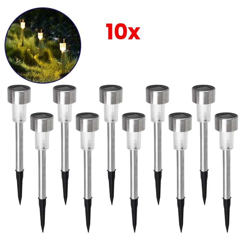 GloboStar® 71521-10 ΣΕΤ 10 Τεμαχίων Αυτόνομα Ηλιακά Φωτιστικά LED SMD 1W 40lm με Ενσωματωμένη Μπαταρία 600mAh - Φωτοβολταϊκό Πάνελ με Αισθητήρα Ημέρας-Νύχτας Αδιάβροχο IP65 Φανάρι Κήπου Στρογγυλό Θερμό Λευκό 2700K