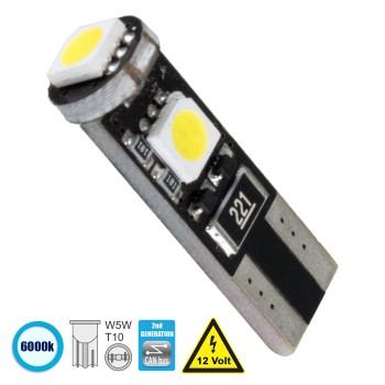 GloboStar® T10 W5W 81088 Λάμπα Αυτοκίνητου  2rd Generation Can-Bus Series LED 3 SMD 5050 2W 300lm 360° DC 12V IP20 Ψυχρό Λευκό 6000K GloboStar® T10 W5W 81088 Λάμπα Αυτοκίνητου  2rd Generation Can-Bus Series LED 3 SMD 5050 2W 300lm 360° DC 12V IP20 Ψυχρό Λευκό 6000K