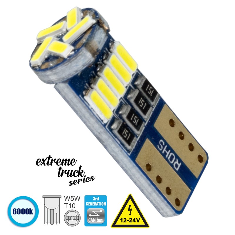 GloboStar® T10 W5W 81105 Λάμπα Αυτοκίνητου  3rd Generation Can-Bus Extreme Truck Series LED 15 SMD 4014 3.8W 570lm 360° DC 12-24V IP20 Ψυχρό Λευκό 6000K GloboStar® T10 W5W 81105 Λάμπα Αυτοκίνητου  3rd Generation Can-Bus Extreme Truck Series LED 15 SMD 4014 3.8W 570lm 360° DC 12-24V IP20 Ψυχρό Λευκό 6000K