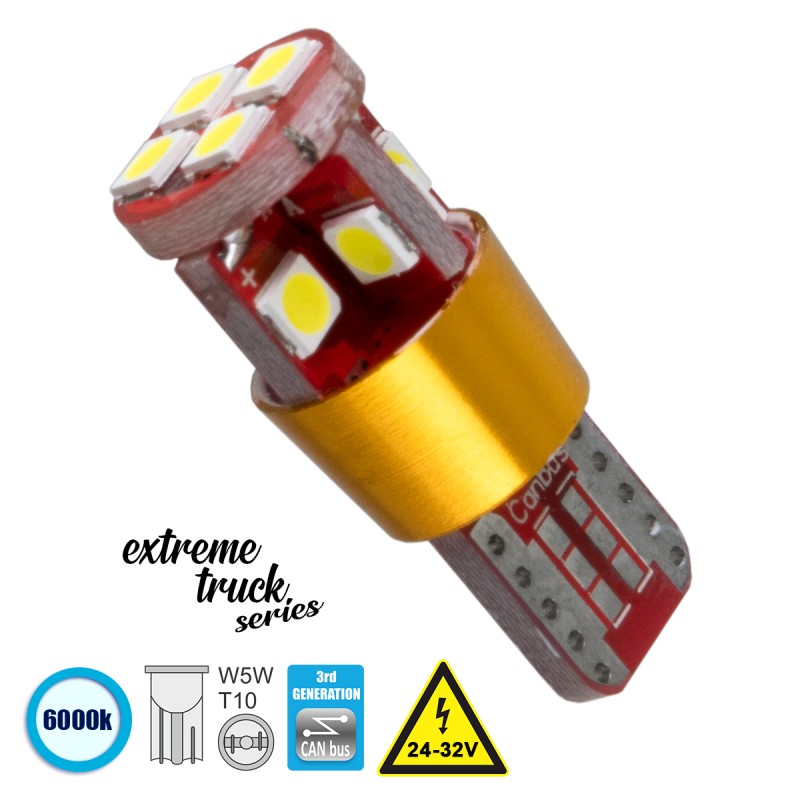GloboStar® 81122 Λάμπα Φορτηγού T10 W5W 3rd Generation Can-Bus Extreme Truck Series LED 12 SMD 3030 8W 1200lm 360° DC 24-32V IP20 Ψυχρό Λευκό 6000K GloboStar® 81122 Λάμπα Φορτηγού T10 W5W 3rd Generation Can-Bus Extreme Truck Series LED 12 SMD 3030 8W 1200lm 360° DC 24-32V IP20 Ψυχρό Λευκό 6000K