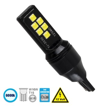 GloboStar®  81133 Λάμπα Αυτοκίνητου T15 - W16W 2nd Generation Can-Bus Series LED 12 SMD 3030 8W 1200lm 360° DC 12V IP20 Ψυχρό Λευκό 6000K GloboStar®  81133 Λάμπα Αυτοκίνητου T15 - W16W 2nd Generation Can-Bus Series LED 12 SMD 3030 8W 1200lm 360° DC 12V IP20 Ψυχρό Λευκό 6000K