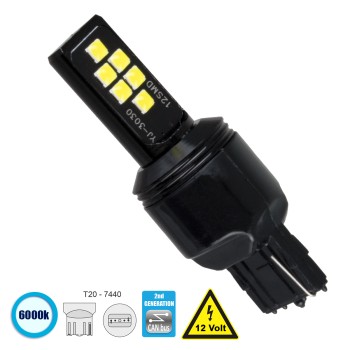 GloboStar® 81157 Λάμπα Αυτοκίνητου T20 - 7440 - W21W 2nd Generation Can-Bus Series LED 12 SMD 3030 8W 1200lm 360° DC 12V IP20 Ψυχρό Λευκό 6000K GloboStar® 81157 Λάμπα Αυτοκίνητου T20 - 7440 - W21W 2nd Generation Can-Bus Series LED 12 SMD 3030 8W 1200lm 360° DC 12V IP20 Ψυχρό Λευκό 6000K