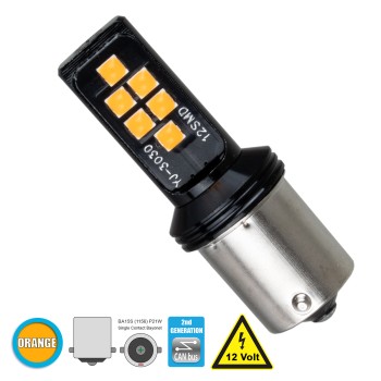 GloboStar® 1156 - BA15S - P21W 81245 Λάμπα Αυτοκίνητου  2nd Generation Can-Bus Series LED 12 SMD 3030 8W 960lm 360° DC 12V IP20 Πορτοκαλί GloboStar® 1156 - BA15S - P21W 81245 Λάμπα Αυτοκίνητου  2nd Generation Can-Bus Series LED 12 SMD 3030 8W 960lm 360° DC 12V IP20 Πορτοκαλί