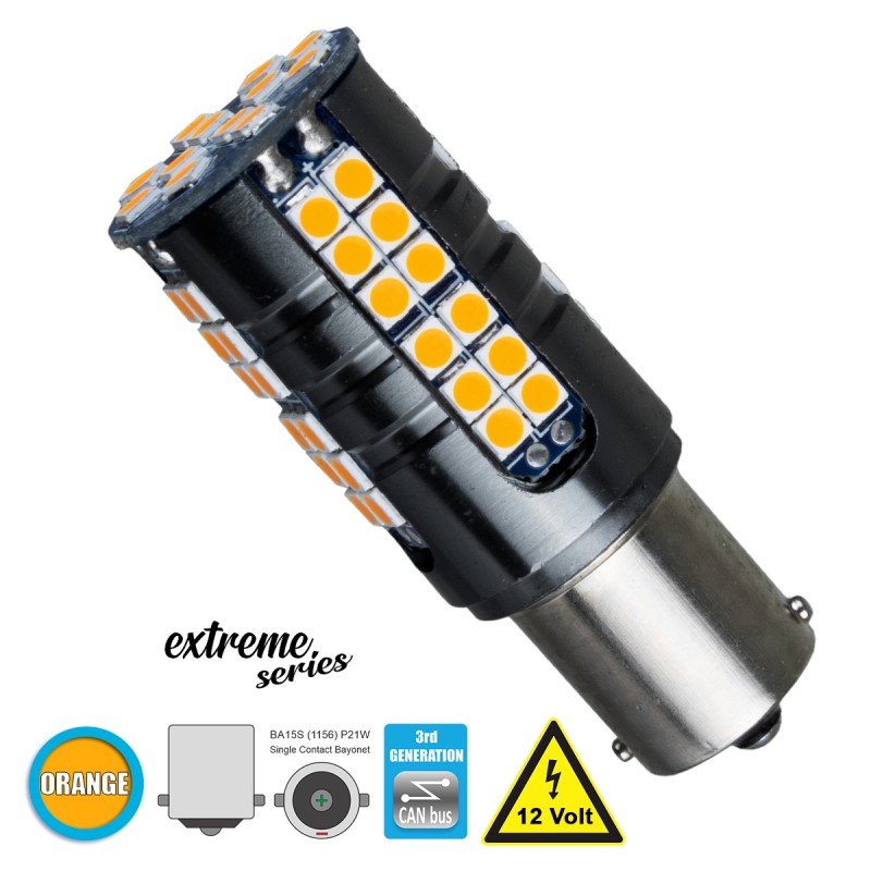 GloboStar® 1156 - BA15S - P21W 81251 Λάμπα Αυτοκίνητου  3rd Generation Can-Bus Extreme Series LED 66 SMD 3030 15W 1800lm 360° DC 12V IP20 Πορτοκαλί GloboStar® 1156 - BA15S - P21W 81251 Λάμπα Αυτοκίνητου  3rd Generation Can-Bus Extreme Series LED 66 SMD 3030 15W 1800lm 360° DC 12V IP20 Πορτοκαλί
