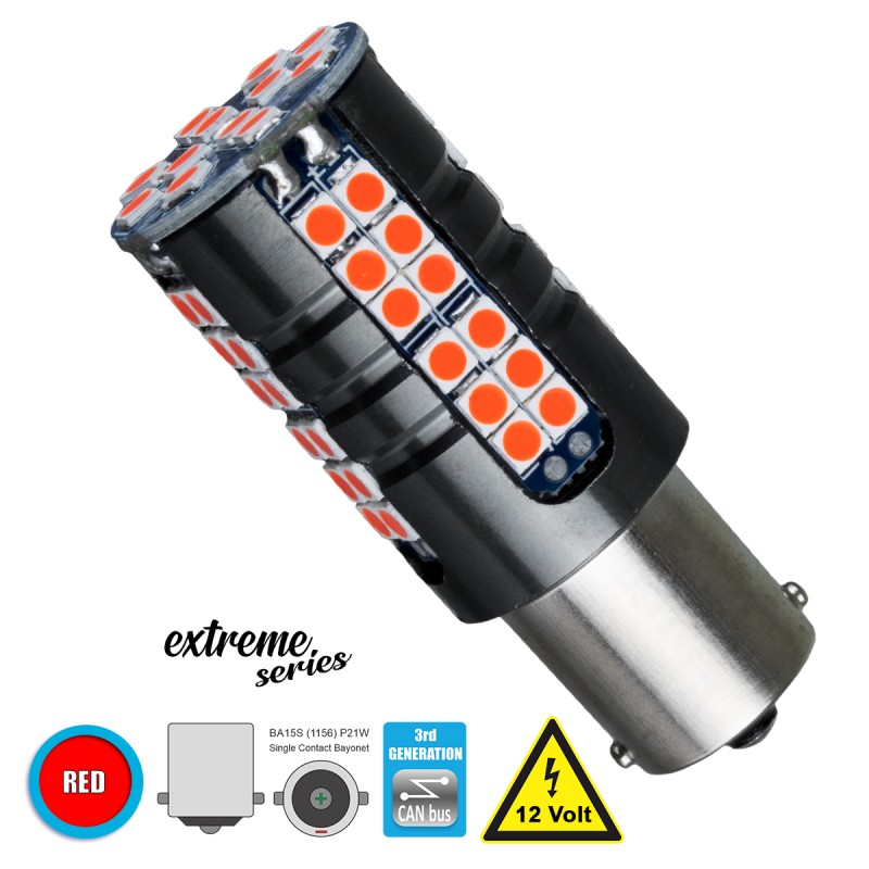 GloboStar® 1156 - BA15S - P21W 81252 Λάμπα Αυτοκίνητου  3rd Generation Can-Bus Extreme Series LED 66 SMD 3030 15W 1800lm 360° DC 12V IP20 Κόκκινο GloboStar® 1156 - BA15S - P21W 81252 Λάμπα Αυτοκίνητου  3rd Generation Can-Bus Extreme Series LED 66 SMD 3030 15W 1800lm 360° DC 12V IP20 Κόκκινο
