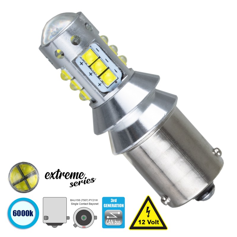 GloboStar® 81257 Λάμπα Αυτοκίνητου 7507 - BAU15S - PY21W 3rd Generation Can-Bus Extreme Series LED 16 CREE XBD 15W 2115lm 360° DC 12V IP20 Ψυχρό Λευκό 6000K GloboStar® 81257 Λάμπα Αυτοκίνητου 7507 - BAU15S - PY21W 3rd Generation Can-Bus Extreme Series LED 16 CREE XBD 15W 2115lm 360° DC 12V IP20 Ψυχρό Λευκό 6000K