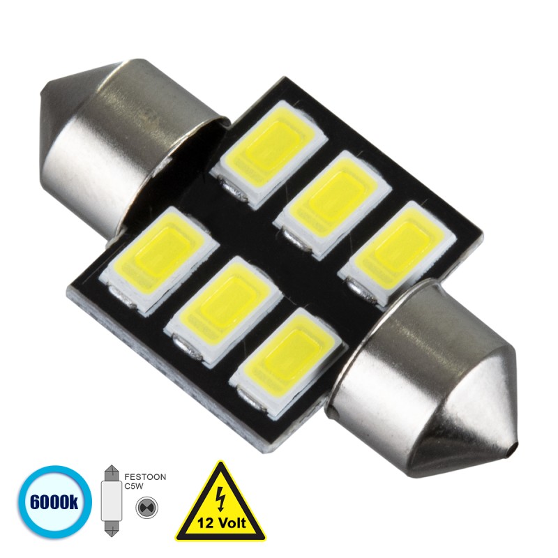 GloboStar® C5W 81305 Λάμπα Αυτοκίνητου 31mm FESTOON - LED 6 SMD 5630 3W 450lm 120° DC 12V IP20 Ψυχρό Λευκό 6000K GloboStar® C5W 81305 Λάμπα Αυτοκίνητου 31mm FESTOON - LED 6 SMD 5630 3W 450lm 120° DC 12V IP20 Ψυχρό Λευκό 6000K