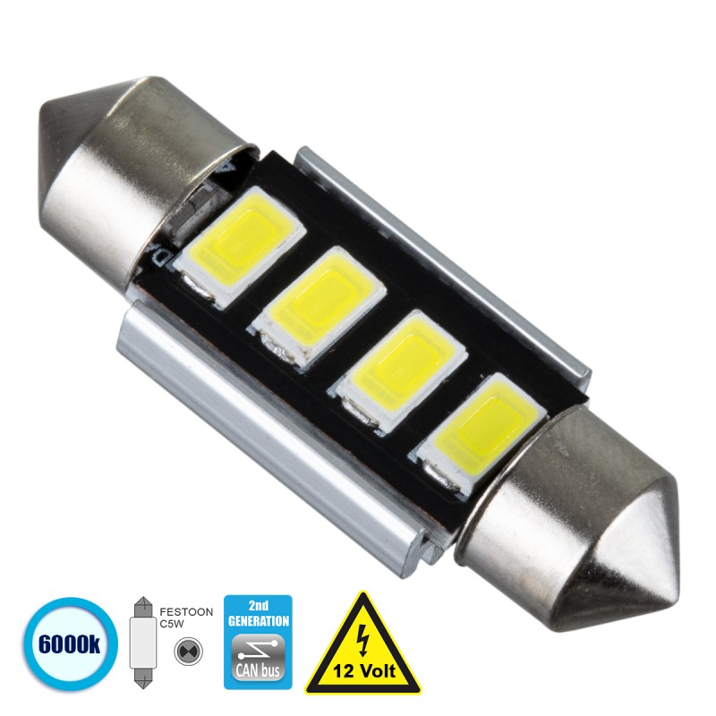 GloboStar® C5W 81312 Λάμπα Αυτοκίνητου 36mm FESTOON  2nd Generation Can-Bus Series LED 4 SMD 5630 3W 450lm 120° DC 12V IP20 Ψυχρό Λευκό 6000K GloboStar® C5W 81312 Λάμπα Αυτοκίνητου 36mm FESTOON  2nd Generation Can-Bus Series LED 4 SMD 5630 3W 450lm 120° DC 12V IP20 Ψυχρό Λευκό 6000K