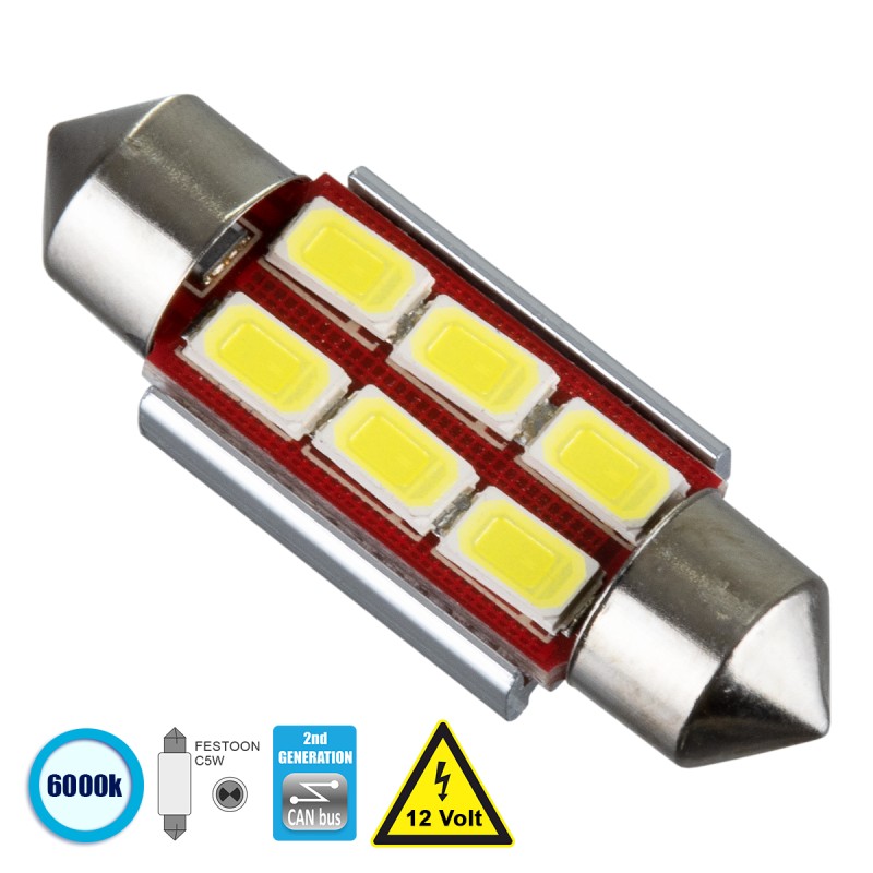 GloboStar® C5W 81313 Λάμπα Αυτοκίνητου 36mm FESTOON  2nd Generation Can-Bus Series LED 6 SMD 5630 4W 600lm 120° DC 12V IP20 Ψυχρό Λευκό 6000K GloboStar® C5W 81313 Λάμπα Αυτοκίνητου 36mm FESTOON  2nd Generation Can-Bus Series LED 6 SMD 5630 4W 600lm 120° DC 12V IP20 Ψυχρό Λευκό 6000K