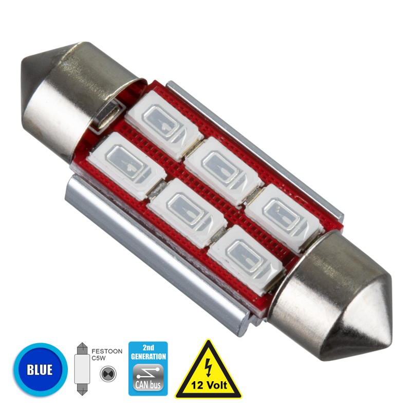 GloboStar® C5W 81314 Λάμπα Αυτοκίνητου 36mm FESTOON  2nd Generation Can-Bus Series LED 6 SMD 5630 4W 480lm 120° DC 12V IP20 Μπλε GloboStar® C5W 81314 Λάμπα Αυτοκίνητου 36mm FESTOON  2nd Generation Can-Bus Series LED 6 SMD 5630 4W 480lm 120° DC 12V IP20 Μπλε