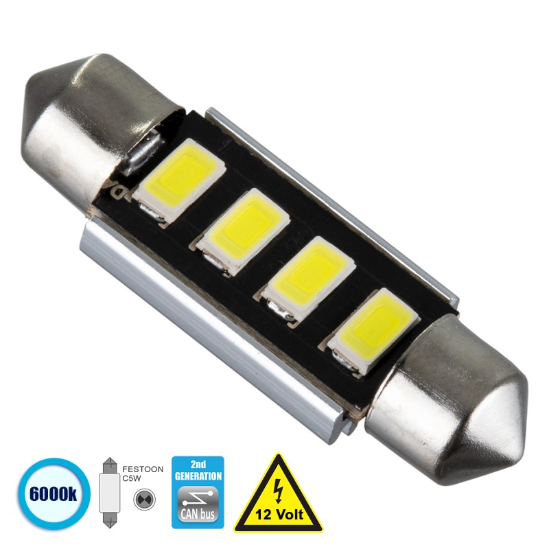 GloboStar® C5W 81315 Λάμπα Αυτοκίνητου 39mm FESTOON  2nd Generation Can-Bus Series LED 4 SMD 5630 3W 450lm 120° DC 12V IP20 Ψυχρό Λευκό 6000K GloboStar® C5W 81315 Λάμπα Αυτοκίνητου 39mm FESTOON  2nd Generation Can-Bus Series LED 4 SMD 5630 3W 450lm 120° DC 12V IP20 Ψυχρό Λευκό 6000K