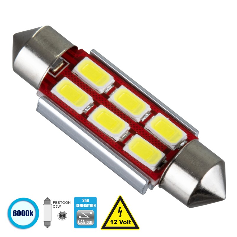 GloboStar® C5W 81316 Λάμπα Αυτοκίνητου 39mm FESTOON  2nd Generation Can-Bus Series LED 6 SMD 5630 4W 600lm 120° DC 12V IP20 Ψυχρό Λευκό 6000K GloboStar® C5W 81316 Λάμπα Αυτοκίνητου 39mm FESTOON  2nd Generation Can-Bus Series LED 6 SMD 5630 4W 600lm 120° DC 12V IP20 Ψυχρό Λευκό 6000K