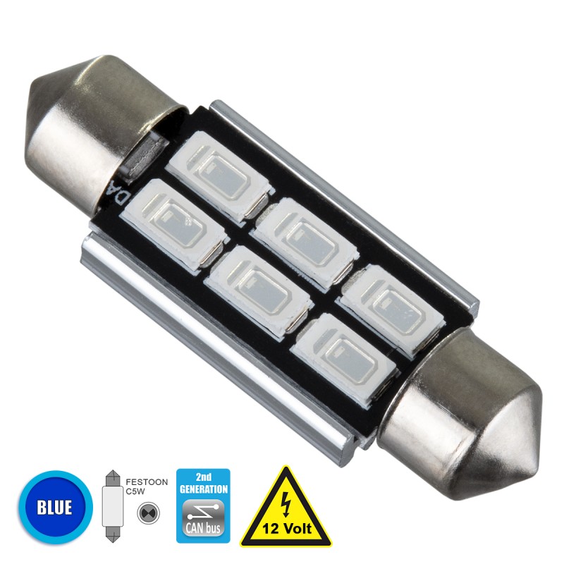 GloboStar® C5W 81317 Λάμπα Αυτοκίνητου 39mm FESTOON  2nd Generation Can-Bus Series LED 6 SMD 5630 4W 480lm 120° DC 12V IP20 Μπλε GloboStar® C5W 81317 Λάμπα Αυτοκίνητου 39mm FESTOON  2nd Generation Can-Bus Series LED 6 SMD 5630 4W 480lm 120° DC 12V IP20 Μπλε