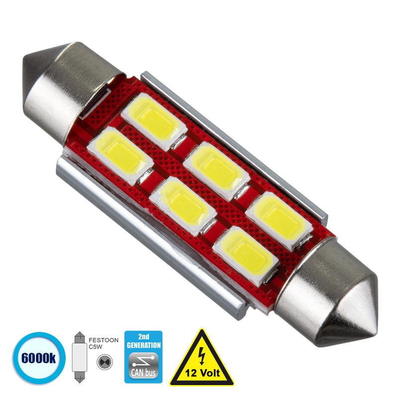 GloboStar® C5W 81322 Λάμπα Αυτοκίνητου 42mm FESTOON  2nd Generation Can-Bus Series LED 6 SMD 5630 4W 600lm 120° DC 12V IP20 Ψυχρό Λευκό 6000K GloboStar® C5W 81322 Λάμπα Αυτοκίνητου 42mm FESTOON  2nd Generation Can-Bus Series LED 6 SMD 5630 4W 600lm 120° DC 12V IP20 Ψυχρό Λευκό 6000K