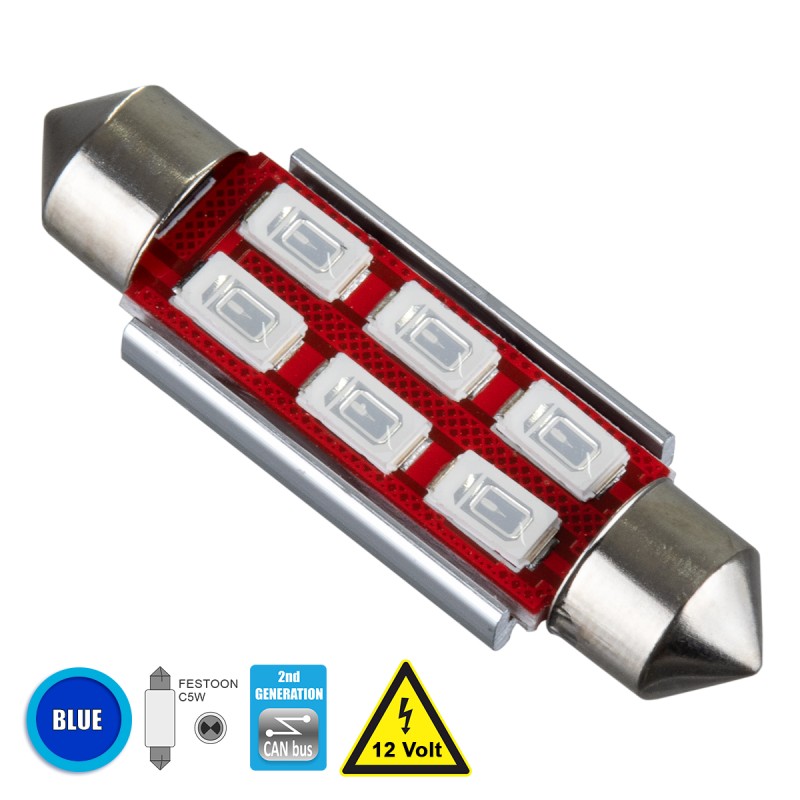 GloboStar® C5W 81323 Λάμπα Αυτοκίνητου 42mm FESTOON  2nd Generation Can-Bus Series LED 6 SMD 5630 4W 480lm 120° DC 12V IP20 Μπλε GloboStar® C5W 81323 Λάμπα Αυτοκίνητου 42mm FESTOON  2nd Generation Can-Bus Series LED 6 SMD 5630 4W 480lm 120° DC 12V IP20 Μπλε