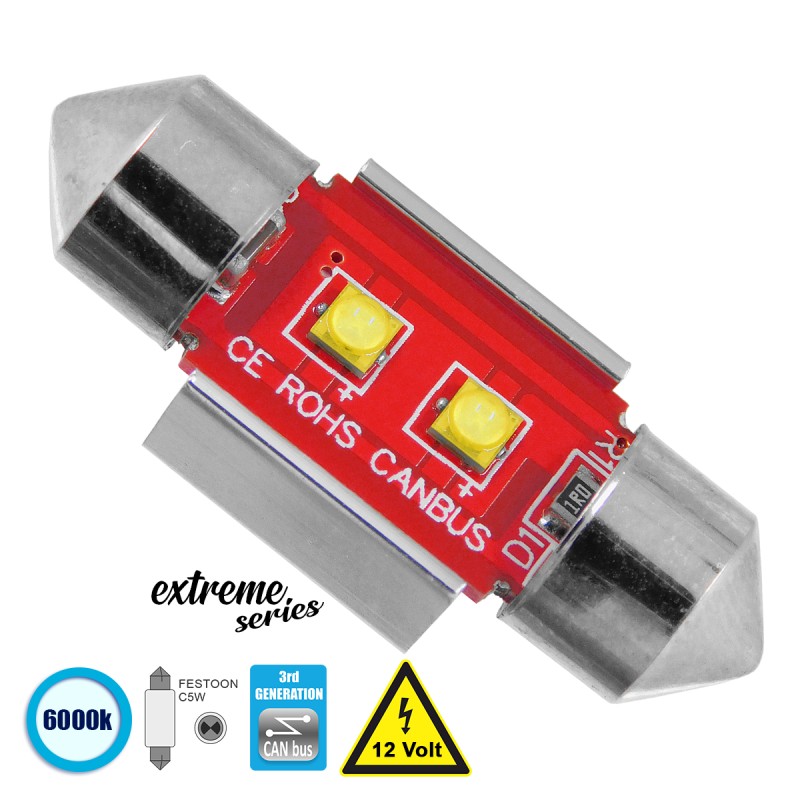 GloboStar® C5W 81324 Λάμπα Αυτοκίνητου 31mm FESTOON  3rd Generation Can-Bus Extreme Series LED 2 CREE XBD 5W 705lm 120° DC 12V IP20 Ψυχρό Λευκό 6000K GloboStar® C5W 81324 Λάμπα Αυτοκίνητου 31mm FESTOON  3rd Generation Can-Bus Extreme Series LED 2 CREE XBD 5W 705lm 120° DC 12V IP20 Ψυχρό Λευκό 6000K