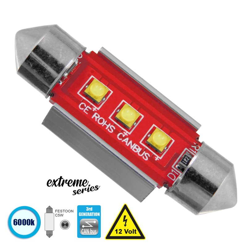 GloboStar® C5W 81325 Λάμπα Αυτοκίνητου 36mm FESTOON  3rd Generation Can-Bus Extreme Series LED 3 CREE XBD 7.5W 1058lm 120° DC 12V IP20 Ψυχρό Λευκό 6000K GloboStar® C5W 81325 Λάμπα Αυτοκίνητου 36mm FESTOON  3rd Generation Can-Bus Extreme Series LED 3 CREE XBD 7.5W 1058lm 120° DC 12V IP20 Ψυχρό Λευκό 6000K