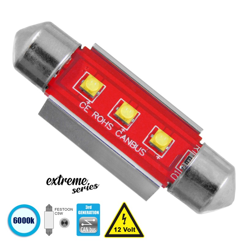 GloboStar® C5W 81326 Λάμπα Αυτοκίνητου 39mm FESTOON  3rd Generation Can-Bus Extreme Series LED 3 CREE XBD 7.5W 1058lm 120° DC 12V IP20 Ψυχρό Λευκό 6000K GloboStar® C5W 81326 Λάμπα Αυτοκίνητου 39mm FESTOON  3rd Generation Can-Bus Extreme Series LED 3 CREE XBD 7.5W 1058lm 120° DC 12V IP20 Ψυχρό Λευκό 6000K
