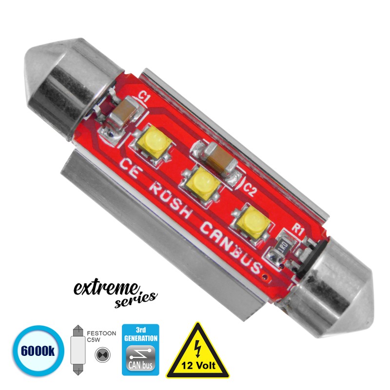 GloboStar® C5W 81327 Λάμπα Αυτοκίνητου 42mm FESTOON  3rd Generation Can-Bus Extreme Series LED 3 CREE XBD 7.5W 1058lm 120° DC 12V IP20 Ψυχρό Λευκό 6000K GloboStar® C5W 81327 Λάμπα Αυτοκίνητου 42mm FESTOON  3rd Generation Can-Bus Extreme Series LED 3 CREE XBD 7.5W 1058lm 120° DC 12V IP20 Ψυχρό Λευκό 6000K