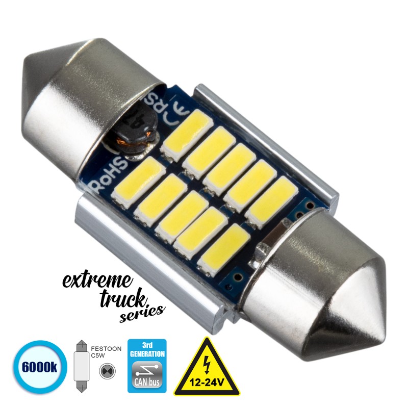 GLOBOSTAR® C5W 81328 Σωληνωτή Λάμπα C5W 31mm CANbus LED 3W 300lm 120° DC 12-24V IP20 Ψυχρό Λευκό 6000K - 10 x Epistar SMD4014 - Μ3.1 x Π1.2 x Υ1.2cm - 1 Χρόνο Εγγύηση GLOBOSTAR® C5W 81328 Σωληνωτή Λάμπα C5W 31mm CANbus LED 3W 300lm 120° DC 12-24V IP20 Ψυχρό Λευκό 6000K - 10 x Epistar SMD4014 - Μ3.1 x Π1.2 x Υ1.2cm - 1 Χρόνο Εγγύηση