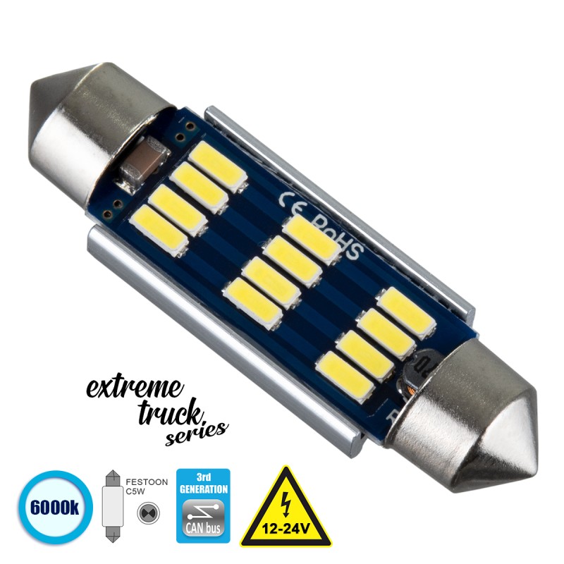 GLOBOSTAR® C5W 81331 Σωληνωτή Λάμπα C5W 42mm CANbus LED 4W 400lm 120° DC 12-24V IP20 Ψυχρό Λευκό 6000K - 12 x Epistar SMD4014 - Μ4.2 x Π1.2 x Υ1.2cm - 1 Χρόνο Εγγύηση GLOBOSTAR® C5W 81331 Σωληνωτή Λάμπα C5W 42mm CANbus LED 4W 400lm 120° DC 12-24V IP20 Ψυχρό Λευκό 6000K - 12 x Epistar SMD4014 - Μ4.2 x Π1.2 x Υ1.2cm - 1 Χρόνο Εγγύηση