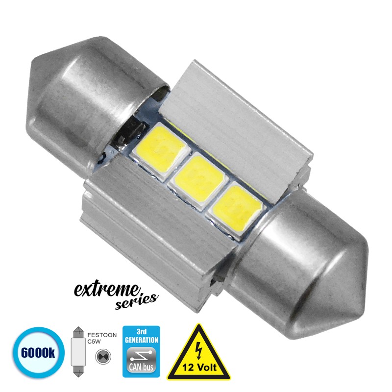 GloboStar® C5W 81336 Λάμπα Αυτοκινήτου 28mm FESTOON  3rd Generation Can-Bus Extreme Series LED 3 SMD 3030 3W 450lm 120° DC 12V IP20 Ψυχρό Λευκό 6000K GloboStar® C5W 81336 Λάμπα Αυτοκινήτου 28mm FESTOON  3rd Generation Can-Bus Extreme Series LED 3 SMD 3030 3W 450lm 120° DC 12V IP20 Ψυχρό Λευκό 6000K