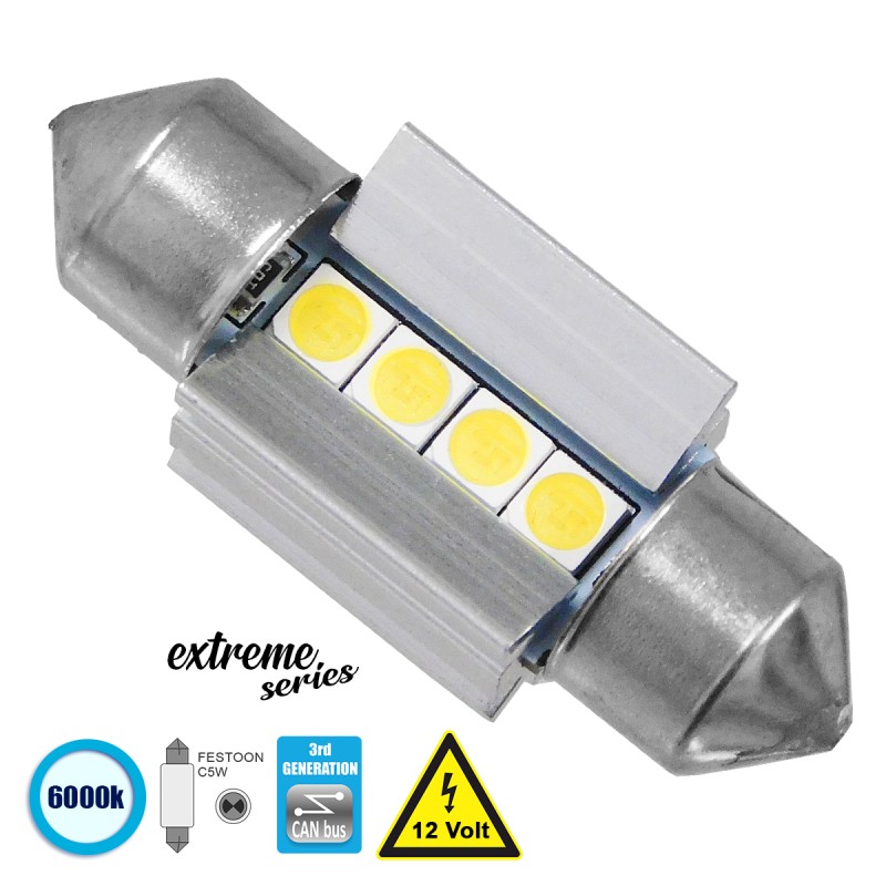 GloboStar® C5W 81337 Λάμπα Αυτοκινήτου 31mm FESTOON  3rd Generation Can-Bus Extreme Series LED 4 SMD 3030 4W 600lm 120° DC 12V IP20 Ψυχρό Λευκό 6000K GloboStar® C5W 81337 Λάμπα Αυτοκινήτου 31mm FESTOON  3rd Generation Can-Bus Extreme Series LED 4 SMD 3030 4W 600lm 120° DC 12V IP20 Ψυχρό Λευκό 6000K