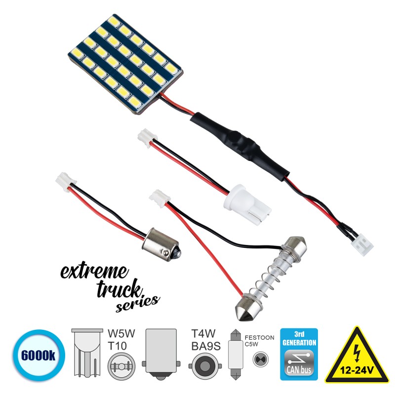 GloboStar® 81403 Λάμπα Αυτοκινήτου & Φορτηγού LED PCB PLATE - T10 - W5W - BA9S - T4W - FESTOON - C5W 3rd Generation Can-Bus Extreme Truck Series LED 24 SMD 5630 8W 1200lm 120° DC 12V IP20 Ψυχρό Λευκό 6000K GloboStar® 81403 Λάμπα Αυτοκινήτου & Φορτηγού LED PCB PLATE - T10 - W5W - BA9S - T4W - FESTOON - C5W 3rd Generation Can-Bus Extreme Truck Series LED 24 SMD 5630 8W 1200lm 120° DC 12V IP20 Ψυχρό Λευκό 6000K