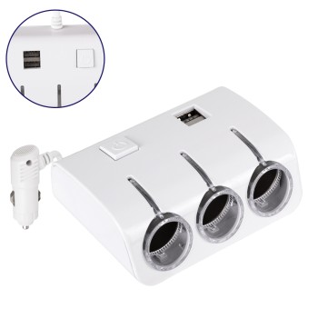 GloboStar® 81807 Πολύπριζο - Φορτιστής Αυτοκινήτου 2 x USB 3.1A & 3 x Θύρες Αναπτήρα Αυτοκινήτου DC 12-24V Max 60W Μαύρο Λευκό GloboStar® 81807 Πολύπριζο - Φορτιστής Αυτοκινήτου 2 x USB 3.1A & 3 x Θύρες Αναπτήρα Αυτοκινήτου DC 12-24V Max 60W Μαύρο Λευκό