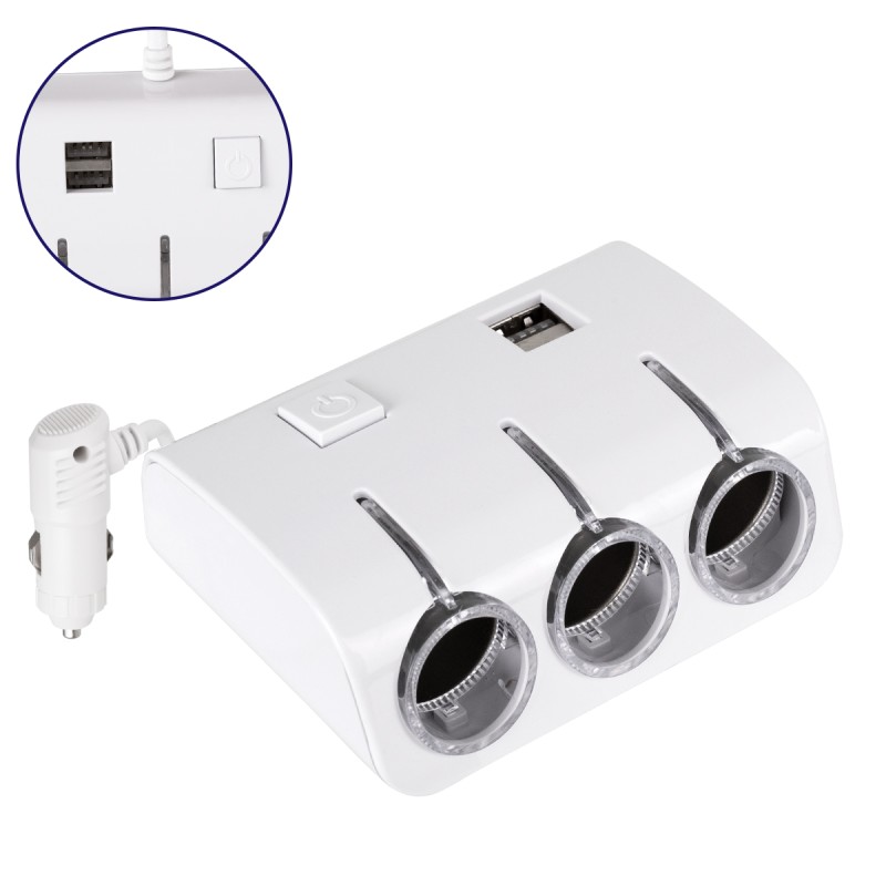 GloboStar® 81807 Πολύπριζο - Φορτιστής Αυτοκινήτου 2 x USB 3.1A & 3 x Θύρες Αναπτήρα Αυτοκινήτου DC 12-24V Max 60W Μαύρο Λευκό GloboStar® 81807 Πολύπριζο - Φορτιστής Αυτοκινήτου 2 x USB 3.1A & 3 x Θύρες Αναπτήρα Αυτοκινήτου DC 12-24V Max 60W Μαύρο Λευκό