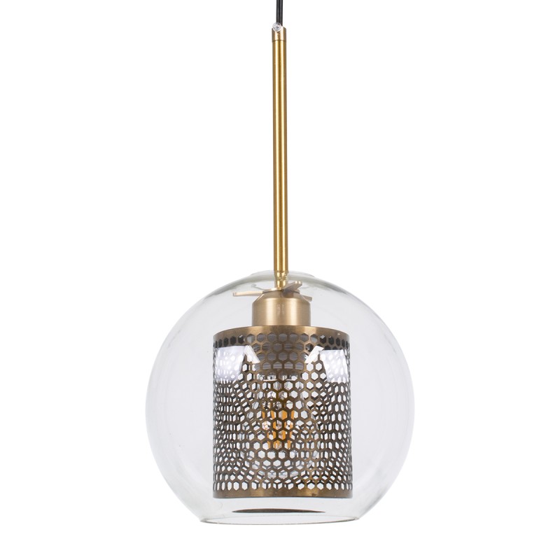 GLOBOSTAR® AVERY 00739 Μοντέρνο Κρεμαστό Φωτιστικό Οροφής με Ντουί 1 x E27 AC 220-240V IP20 - Διάφανο & Χρυσό - Μ18 x Π18 x Υ38cm