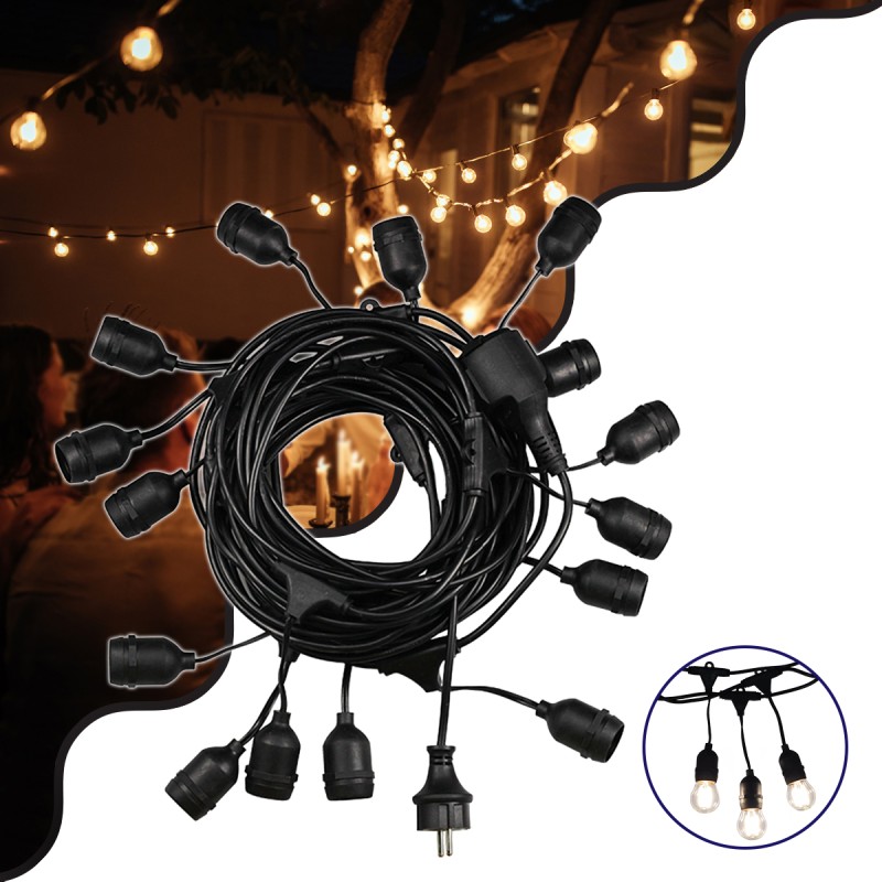 GLOBOSTAR® E27GARLAND 78985 Μοντέρνο Φωτιστικό Κήπου Γιρλάντα 20m με Ντουί 15 x E27 & Πρίζα Schuko Επεκτεινόμενη 90° AC 220-240V IP65 - Μαύρο - Μ1500 x Π127 x Υ16cm GLOBOSTAR® E27GARLAND 78985 Μοντέρνο Φωτιστικό Κήπου Γιρλάντα 20m με Ντουί 15 x E27 & Πρίζα Schuko Επεκτεινόμενη 90° AC 220-240V IP65 - Μαύρο - Μ1500 x Π127 x Υ16cm