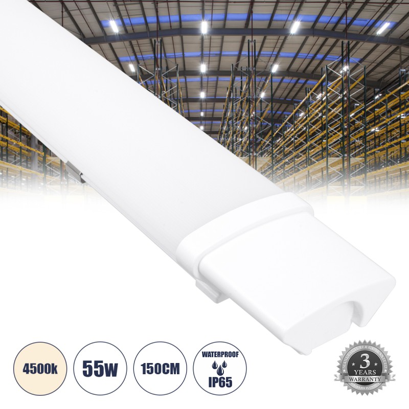 GLOBOSTAR® BIOMI 60168 Γραμμικό Βιομηχανικό Φωτιστικό Tri-Proof LED 55W 6115lm 120° AC 220-240V Αδιάβροχο IP65 Φυσικό Λευκό 4500K - Lumileds SMD Chip - Μ150 x Π6 x Υ4cm - 3 Χρόνια Εγγύηση