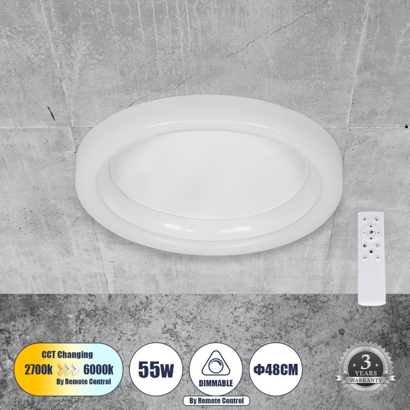 GLOBOSTAR® ARIANA 61035 Μοντέρνο Φωτιστικό Οροφής LED 55W 6376lm 120° AC 220-240V IP20 Ρυθμιζόμενο Λευκό CCT με Χειριστήριο από 2700K έως 6000K Dimmable - Lumileds SMD Chip - Λευκό Ματ - Μ48 x Π48 x Υ9cm - 3 Χρόνια Εγγύηση GLOBOSTAR® ARIANA 61035 Μοντέρνο Φωτιστικό Οροφής LED 55W 6376lm 120° AC 220-240V IP20 Ρυθμιζόμενο Λευκό CCT με Χειριστήριο από 2700K έως 6000K Dimmable - Lumileds SMD Chip - Λευκό Ματ - Μ48 x Π48 x Υ9cm - 3 Χρόνια Εγγύηση