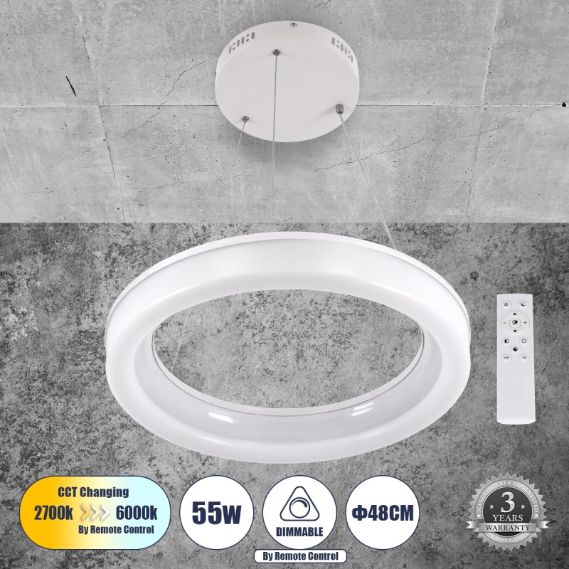 GLOBOSTAR® ARIANA 61038 Μοντέρνο Κρεμαστό Φωτιστικό Οροφής LED 55W 6376lm 120° AC 220-240V IP20 Ρυθμιζόμενο Λευκό CCT με Χειριστήριο από 2700K έως 6000K Dimmable - Lumileds SMD Chip - Λευκό Ματ - Μ48 x Π48 x Υ6.5cm - 3 Χρόνια Εγγύηση GLOBOSTAR® ARIANA 61038 Μοντέρνο Κρεμαστό Φωτιστικό Οροφής LED 55W 6376lm 120° AC 220-240V IP20 Ρυθμιζόμενο Λευκό CCT με Χειριστήριο από 2700K έως 6000K Dimmable - Lumileds SMD Chip - Λευκό Ματ - Μ48 x Π48 x Υ6.5cm - 3 Χρόνια Εγγύηση