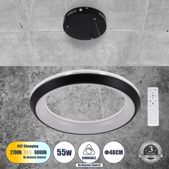 GLOBOSTAR® MELINA 61043 Μοντέρνο Κρεμαστό Φωτιστικό Οροφής LED 55W 6376lm 120° AC 220-240V IP20 Ρυθμιζόμενο Λευκό CCT με Χειριστήριο από 2700K έως 6000K Dimmable - Lumileds SMD Chip - Μαύρο Ματ - Μ48 x Π48 x Υ6.5cm - 3 Χρόνια Εγγύηση GLOBOSTAR® MELINA 61043 Μοντέρνο Κρεμαστό Φωτιστικό Οροφής LED 55W 6376lm 120° AC 220-240V IP20 Ρυθμιζόμενο Λευκό CCT με Χειριστήριο από 2700K έως 6000K Dimmable - Lumileds SMD Chip - Μαύρο Ματ - Μ48 x Π48 x Υ6.5cm - 3 Χρόνια Εγγύηση