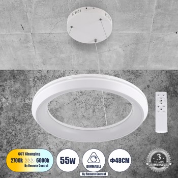 GLOBOSTAR® MELINA 61044 Μοντέρνο Κρεμαστό Φωτιστικό Οροφής LED 55W 6376lm 120° AC 220-240V IP20 Ρυθμιζόμενο Λευκό CCT με Χειριστήριο από 2700K έως 6000K Dimmable - Lumileds SMD Chip - Λευκό Ματ - Μ48 x Π48 x Υ6.5cm - 3 Χρόνια Εγγύηση GLOBOSTAR® MELINA 61044 Μοντέρνο Κρεμαστό Φωτιστικό Οροφής LED 55W 6376lm 120° AC 220-240V IP20 Ρυθμιζόμενο Λευκό CCT με Χειριστήριο από 2700K έως 6000K Dimmable - Lumileds SMD Chip - Λευκό Ματ - Μ48 x Π48 x Υ6.5cm - 3 Χρόνια Εγγύηση