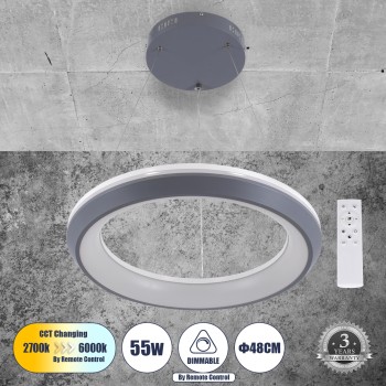 GLOBOSTAR® MELINA 61045 Μοντέρνο Κρεμαστό Φωτιστικό Οροφής LED 55W 6376lm 120° AC 220-240V IP20 Ρυθμιζόμενο Λευκό CCT με Χειριστήριο από 2700K έως 6000K Dimmable - Lumileds SMD Chip - Γκρι & Λευκό - Μ48 x Π48 x Υ6.5cm - 3 Χρόνια Εγγύηση GLOBOSTAR® MELINA 61045 Μοντέρνο Κρεμαστό Φωτιστικό Οροφής LED 55W 6376lm 120° AC 220-240V IP20 Ρυθμιζόμενο Λευκό CCT με Χειριστήριο από 2700K έως 6000K Dimmable - Lumileds SMD Chip - Γκρι & Λευκό - Μ48 x Π48 x Υ6.5cm - 3 Χρόνια Εγγύηση