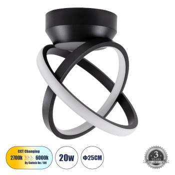 GLOBOSTAR® AMELIA 61052 Μοντέρνο Φωτιστικό Οροφής LED 20W 2400lm 300° AC 220-240V IP20 Ρυθμιζόμενο Λευκό CCT με On/Off 2700K/4500K/6000K - Lumileds SMD Chip - Μαύρο Ματ - Μ24.5 x Π16 x Υ25cm - 3 Χρόνια Εγγύηση GLOBOSTAR® AMELIA 61052 Μοντέρνο Φωτιστικό Οροφής LED 20W 2400lm 300° AC 220-240V IP20 Ρυθμιζόμενο Λευκό CCT με On/Off 2700K/4500K/6000K - Lumileds SMD Chip - Μαύρο Ματ - Μ24.5 x Π16 x Υ25cm - 3 Χρόνια Εγγύηση