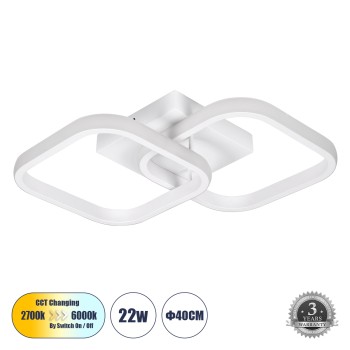 GLOBOSTAR® NORA 61062 Μοντέρνο Φωτιστικό Οροφής LED 22W 2640lm 300° AC 220-240V IP20 Ρυθμιζόμενο Λευκό CCT με On/Off 2700K/4500K/6000K - Lumileds SMD Chip - Λευκό Ματ - Μ40 x Π24 x Υ7cm - 3 Χρόνια Εγγύηση GLOBOSTAR® NORA 61062 Μοντέρνο Φωτιστικό Οροφής LED 22W 2640lm 300° AC 220-240V IP20 Ρυθμιζόμενο Λευκό CCT με On/Off 2700K/4500K/6000K - Lumileds SMD Chip - Λευκό Ματ - Μ40 x Π24 x Υ7cm - 3 Χρόνια Εγγύηση