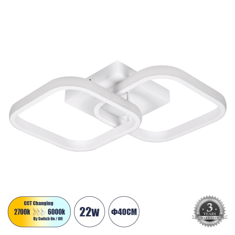 GLOBOSTAR® NORA 61062 Μοντέρνο Φωτιστικό Οροφής LED 22W 2640lm 300° AC 220-240V IP20 Ρυθμιζόμενο Λευκό CCT με On/Off 2700K/4500K/6000K - Lumileds SMD Chip - Λευκό Ματ - Μ40 x Π24 x Υ7cm - 3 Χρόνια Εγγύηση GLOBOSTAR® NORA 61062 Μοντέρνο Φωτιστικό Οροφής LED 22W 2640lm 300° AC 220-240V IP20 Ρυθμιζόμενο Λευκό CCT με On/Off 2700K/4500K/6000K - Lumileds SMD Chip - Λευκό Ματ - Μ40 x Π24 x Υ7cm - 3 Χρόνια Εγγύηση